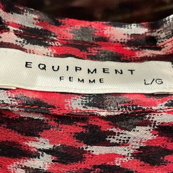 Equipment Femme Silk Blouse with Black, Red, White Print, Large - Picture 6 of 8